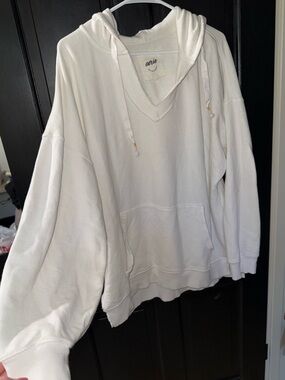aerie Cream Oversized Slouchy V-neck Hoodie Sweatshirt